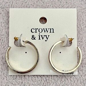 Crown & Ivy Gold-Tone and Red Hoop Earrings